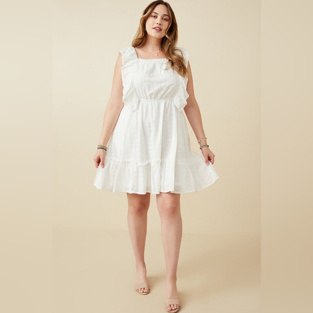 Hayden Embroidered Square Neck Ruffled Smock Back Tank Dress SZ L
